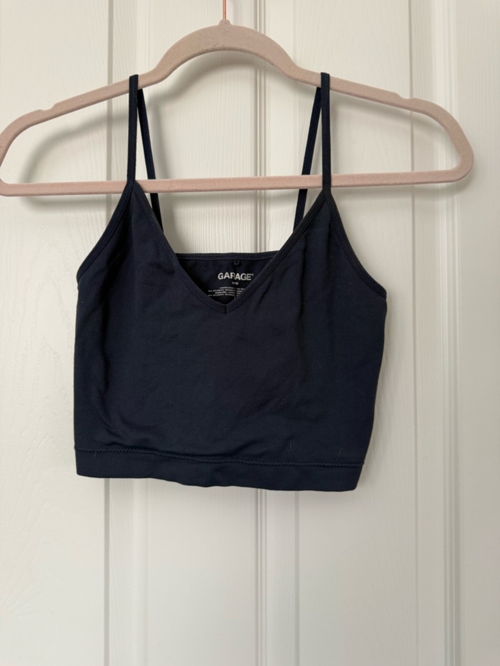 Garage Navy Ribbed V-Neck Crop Tank